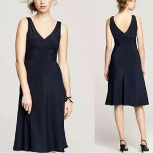 J Crew Sophia Midi V-Neck Dress Navy size 8P 100% Silk Lined